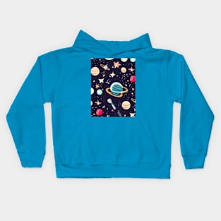 A space-themed pattern featuring stars, planets, and other cosmic elements. Kids Hoodie